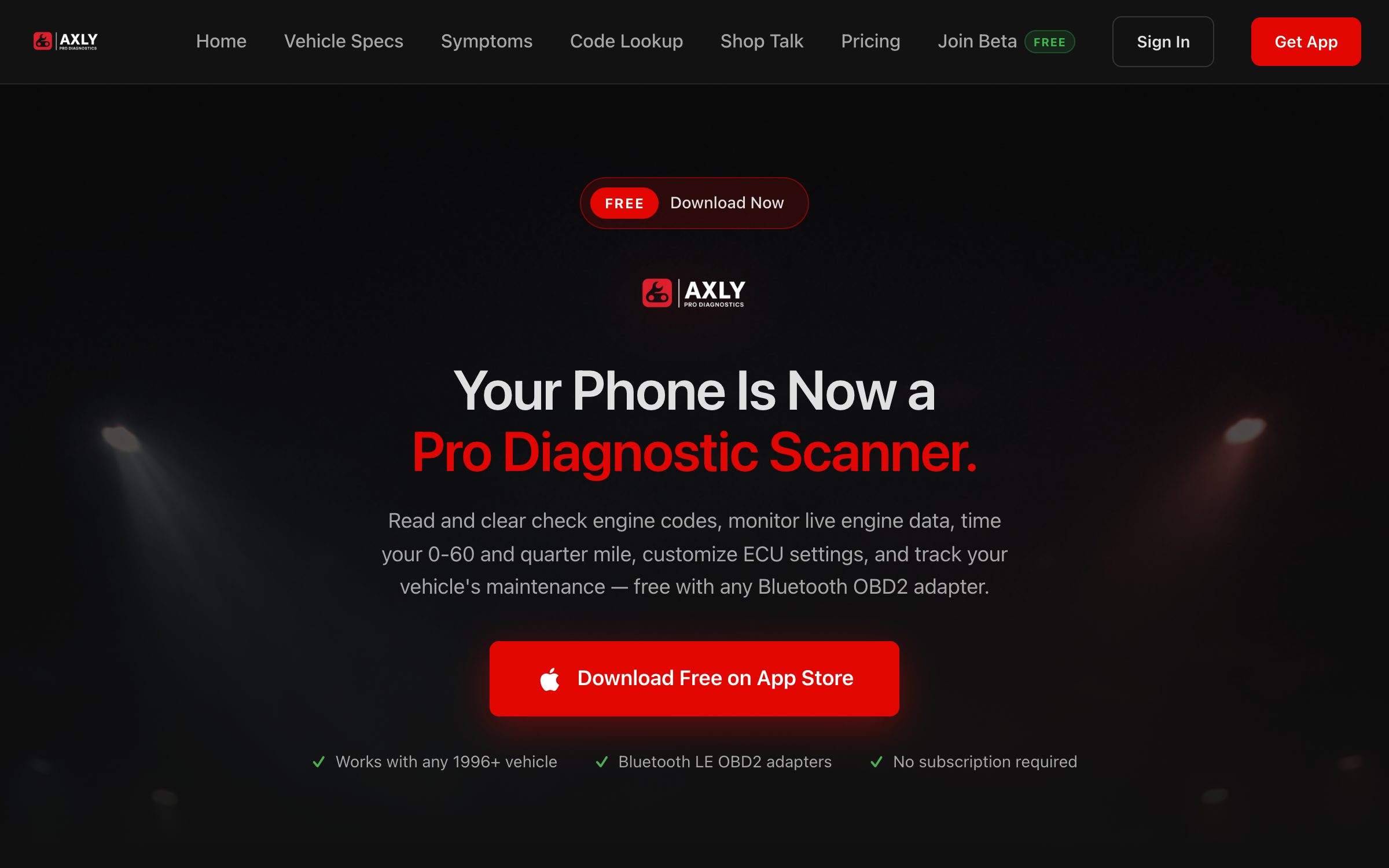 AXLY.pro — a Joeckel Design native iOS app on the App Store for OBD2 diagnostics, ECU coding, and 0–60 timing